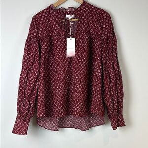 Whistles Red and White Sleeve Blouse with Tie Front Size 14 NWT